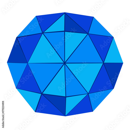 Modern Geometric Icosahedron Solid with Triangle Facets in Blue Tone