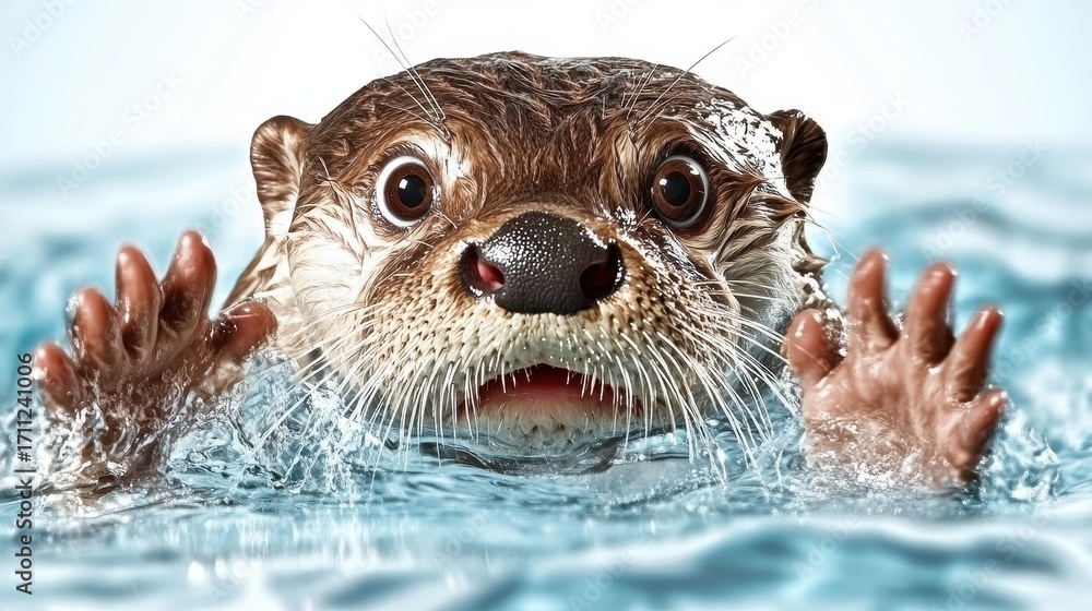 Fototapeta premium Curious Otter Emerging from Water with Playful Expression