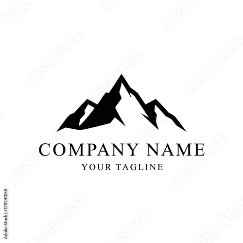 Simple mountain range logo design with brand name and tagline.
