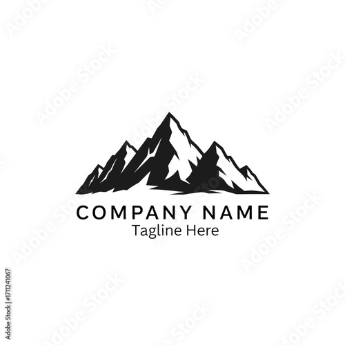 Simple mountain range logo design with brand name and tagline.