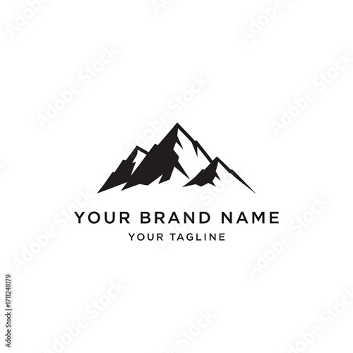 Simple mountain range logo design with brand name and tagline.