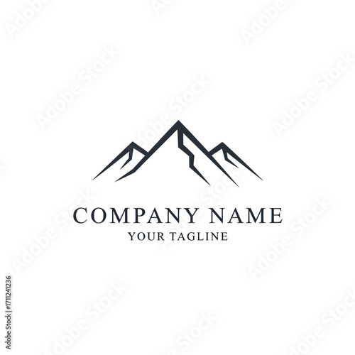 Simple mountain range logo design with brand name and tagline.