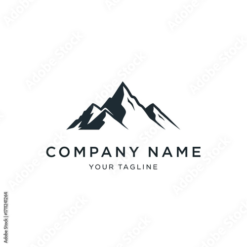 Simple mountain range logo design with brand name and tagline.