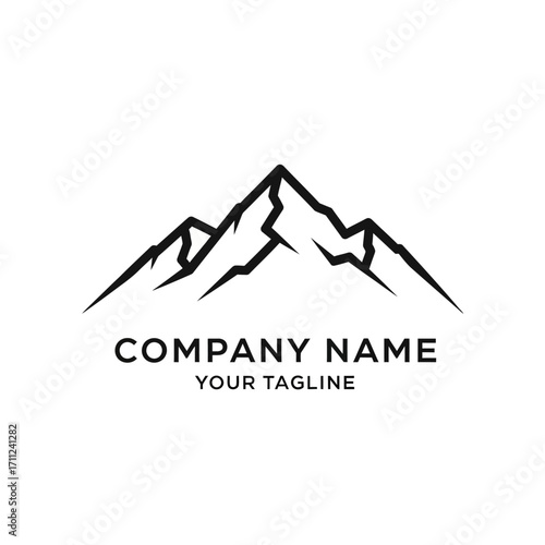 Simple mountain range logo design with brand name and tagline.