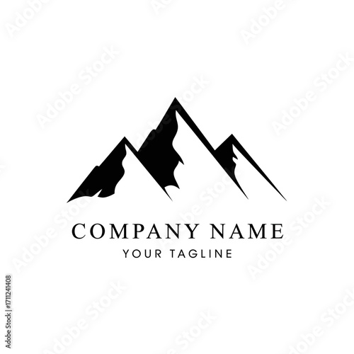Simple mountain range logo design with brand name and tagline.