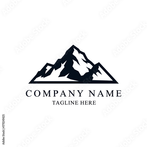 Simple mountain range logo design with brand name and tagline.