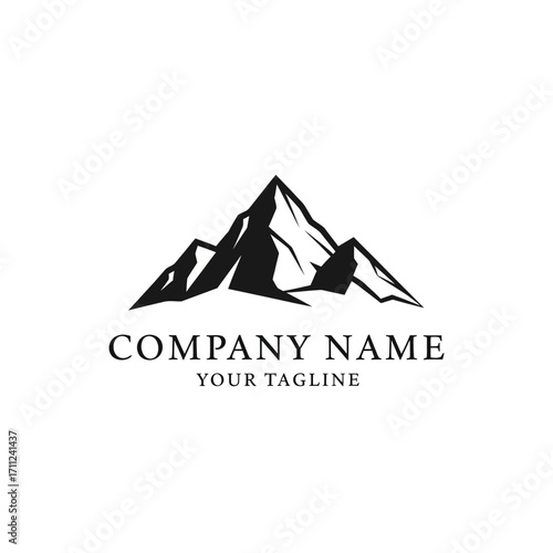 Simple mountain range logo design with brand name and tagline.