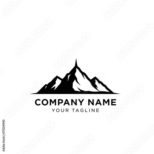 Simple mountain range logo design with brand name and tagline.