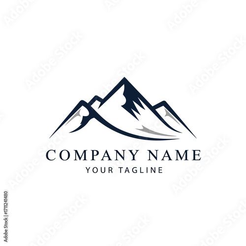 Simple mountain range logo design with brand name and tagline.