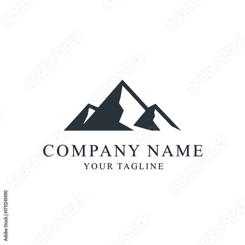 Simple mountain range logo design with brand name and tagline.