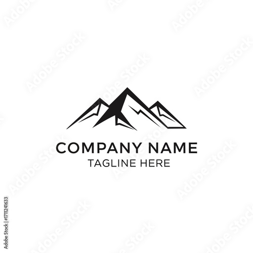 Simple mountain range logo design with brand name and tagline.