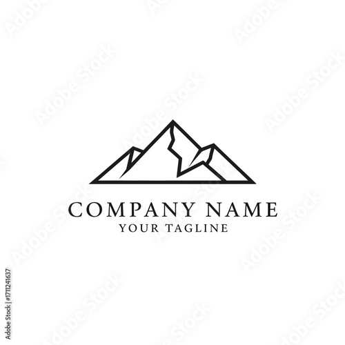 Simple mountain range logo design with brand name and tagline.