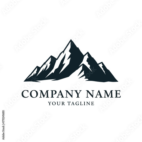 Simple mountain range logo design with brand name and tagline.