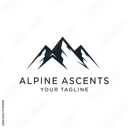 Simple mountain range logo design with brand name and tagline.