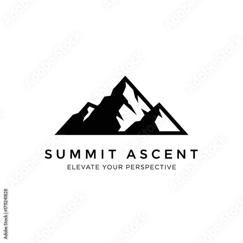 Simple mountain range logo design with brand name and tagline.