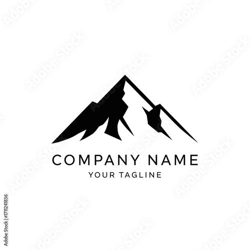 Simple mountain range logo design with brand name and tagline.