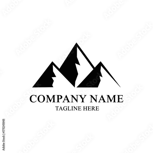 Simple mountain range logo design with brand name and tagline.