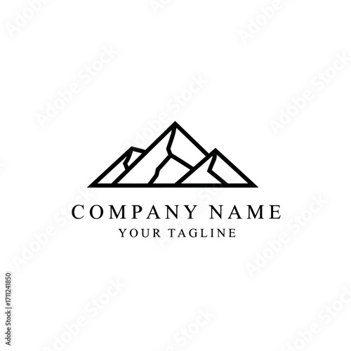Simple mountain range logo design with brand name and tagline.