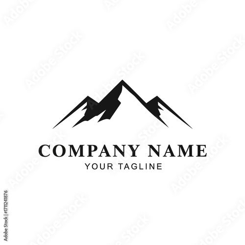 Simple mountain range logo design with brand name and tagline.