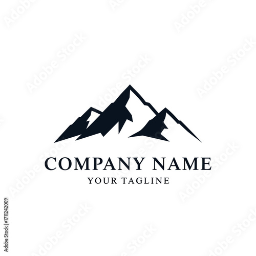 Simple mountain range logo design with brand name and tagline.