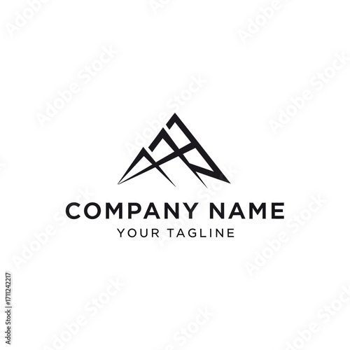 Mountain logo design with overlapping lines forming peaks, with space for company name and tagline.