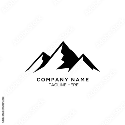 Mountain logo design with overlapping lines forming peaks, with space for company name and tagline.