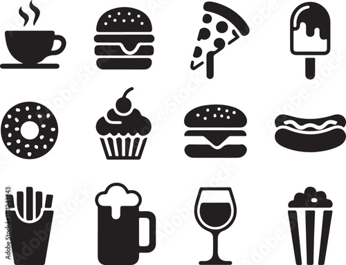 Delicious food and drink icons for menus and recipes