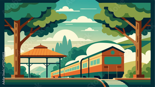 Framed by towering oak trees the train station is a peaceful oasis for travelers in the midst of a bustling rural town.