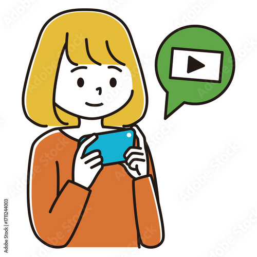 スマホで動画を見る女性のイラスト