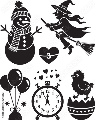 Seasonal icons festive fun holiday celebration winter spring summer