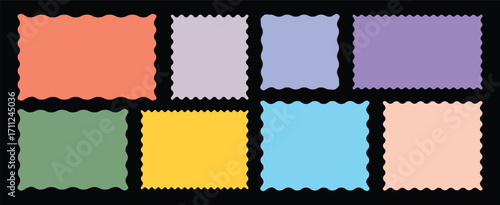 Colorful zigzag Edge scallop scalloped frame set. Geometric wavy stickers abstract edge rectangle shape collection graphic design elements for decoration. vector illustration. 