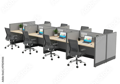 Modern office cubicles isolated on transparent background