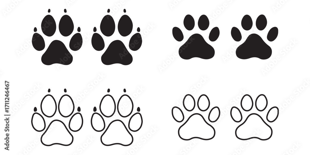 Fototapeta premium Pet paw . footprints Pet paw, Heart with pet paw print dog cat icon. footprints Pet paw, Heart with pet paw, print dog cat icon, vector illustration.