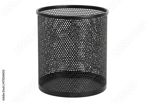 Black mesh desk organizer isolated on transparent background