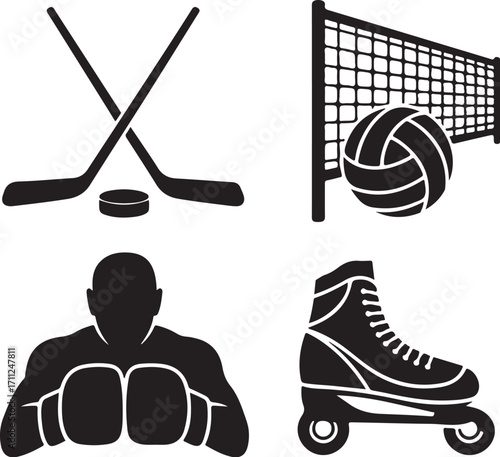 Dynamic sports icons capture action and competition zeal