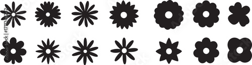 Floral Harmony: A diverse ensemble of delicate black flower silhouettes, offering a versatile design element for various creative projects, symbolizing the beauty of simplicity.