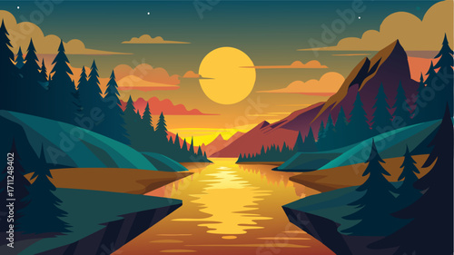 As the sun sets the river is transformed into a magical scene the golden light reflecting off the crystal clear waters and casting a warm glow on the nearby trees.