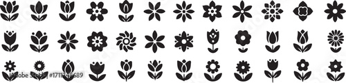 Floral Emblem Collection: A visually compelling ensemble of singular flower icons, skillfully captured and presented to bring your projects into bloom.