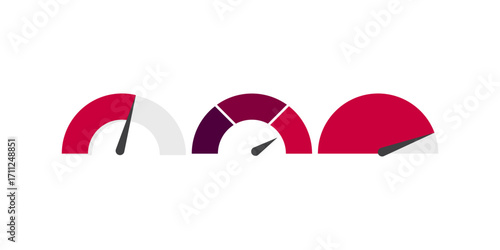 Flat style speed scale vector illustration featuring isolated modern speedometer and gauge graphics for performance, dashboard, or UI design on white