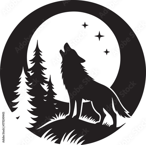 Nocturnal Howl: Silhouette of a wolf against a backdrop of a full moon, evoking a sense of wilderness and the mystical allure of the night.