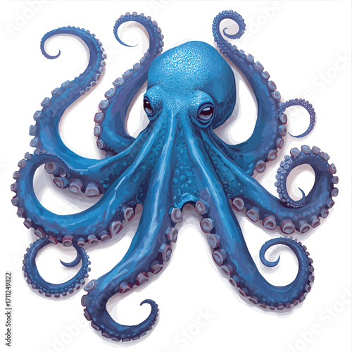 blue oriental octopus and sea dragon vector illustration on a white background