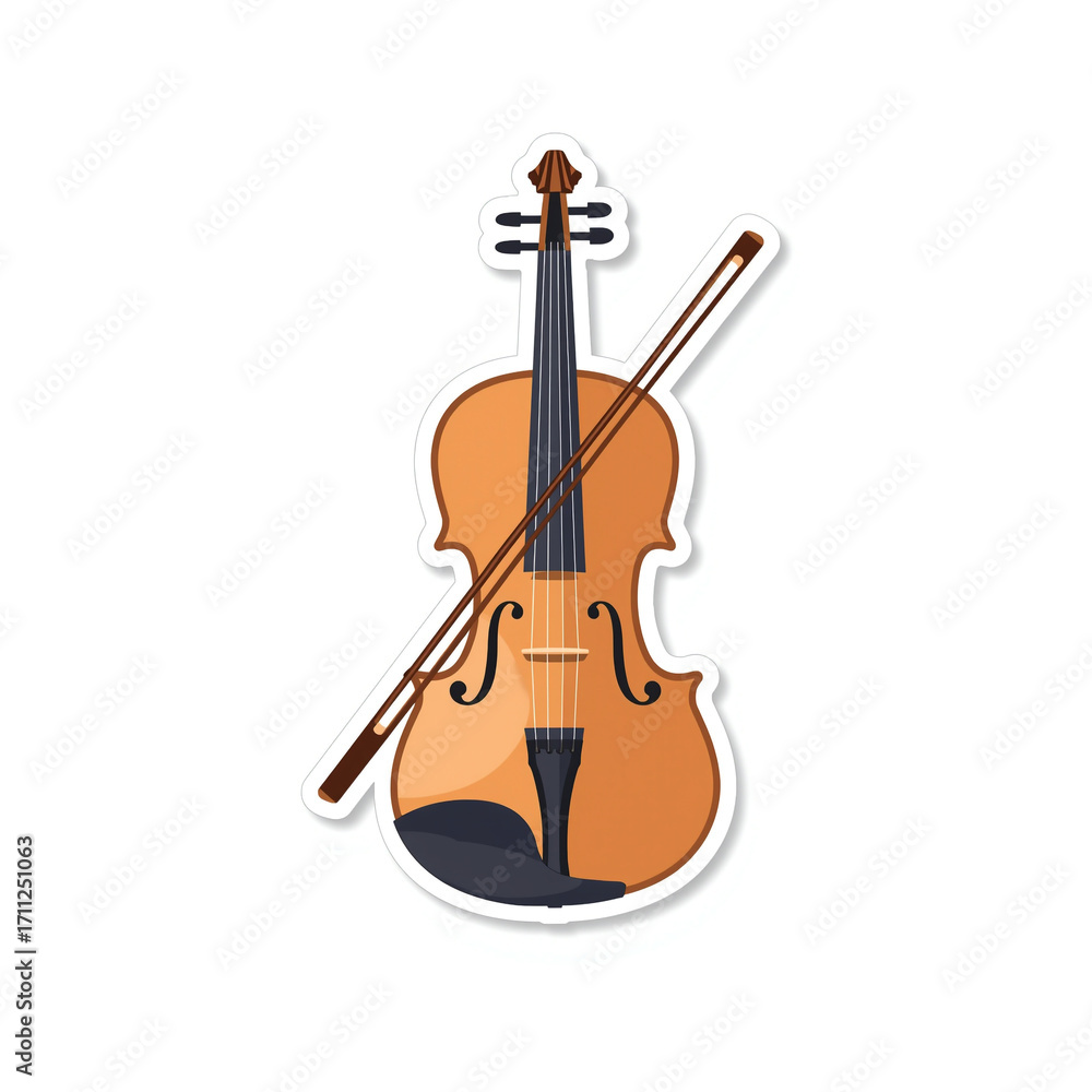 Fototapeta premium Illustration of a violin with a bow on a white background.
