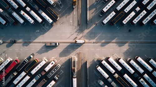 Aerial View of Buses at a Busy Terminal