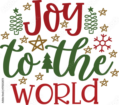Festive Christmas Joy to the World Lettering Design.