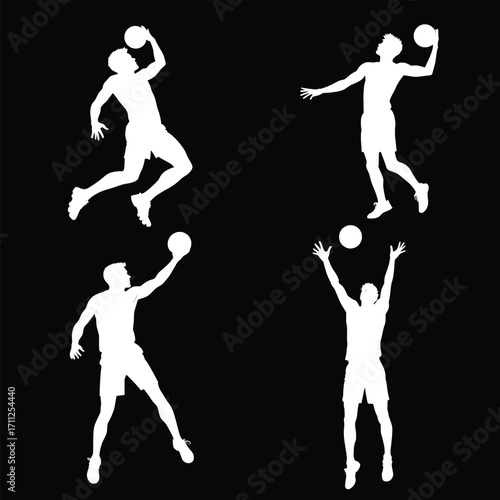 Volleyball Action Silhouette: Capturing the dynamic athleticism and skill of volleyball players, this striking silhouette depicts various moments of the game. A vivid portrayal of the sport's energy.