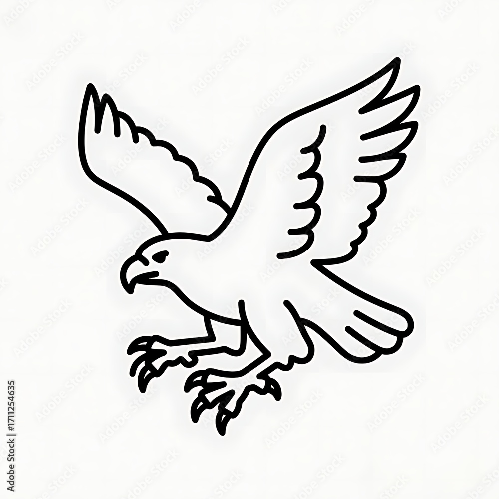 Obraz premium Flat black & white outline of a harpy in flight with claws extended