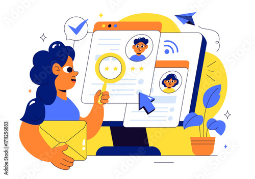 Online Job Fair Vector Illustration featuring We Are Hiring with Recruitment, Resume Selection Process, and Agency Interview in a Flat Background