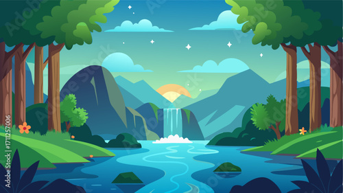 A secret paradise boasting a lush forest with a sparkling river running through it inviting visitors to lose themselves in its natural beauty.