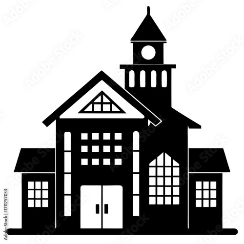 Dessin animé d'une vieille maison de village avec des fenêtres sur la rue