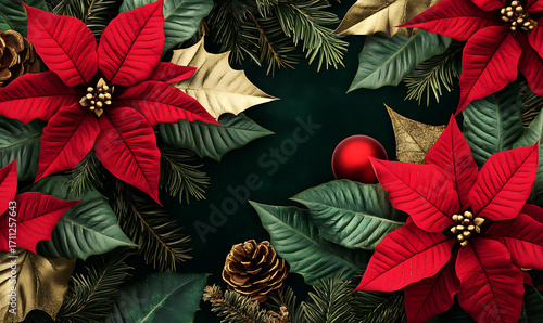 Christmas and New Year background with festive decorations, snowflakes, and holiday-themed elements. Ideal for greeting cards, invitations, and seasonal designs.